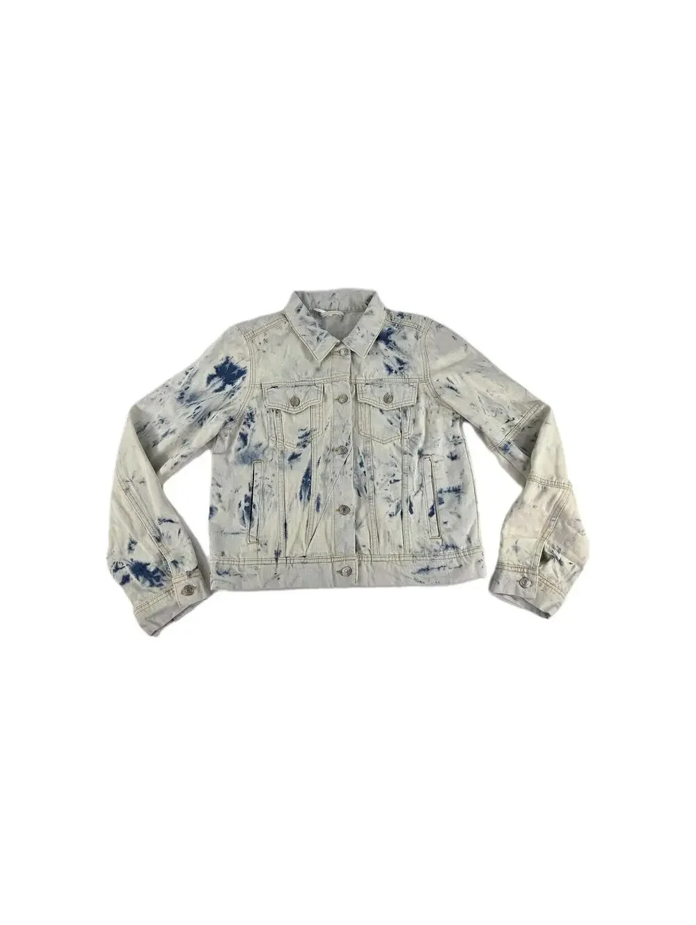 Free People Rumors Jeans Jacket Size L Blue Tie Dye Denim Button Moto Jackets - Picture 1 of 13